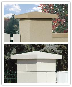 Weathered pillar caps - bathstone and off-white - in reconstructed stone