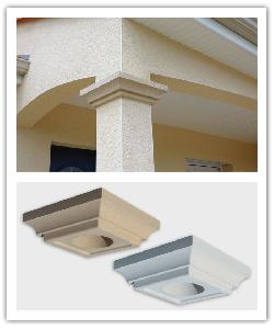 Square capitals - bathstone and off-white - in reconstructed stone