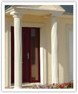 Fluted columns under portico - bathstone - in reconstructed stone